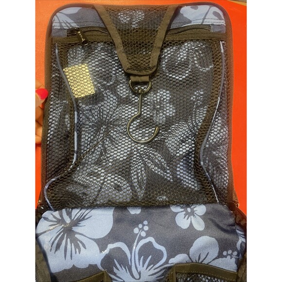 L. L. Bean Toiletry Shower Hook Floral Blue Hawaiian Tropical Hanging Travel Bag - Picture 6 of 10